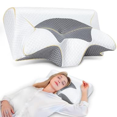 SAHEYER Oreiller Ergonomique Cervical Memoire de Forme, Coussin Cervicales pour Dormir Oreiller Orthopédique pour Dormeurs sur le Côté, le Dos et l'Estomac, Avec Taie d'Oreiller, 59*43*12/15cm, Gris