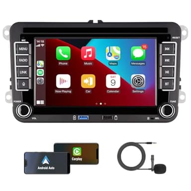 KTTCORLP Linux Autoradio Carplay Golf 6 5 VW Passat Jetta Caddy Polo CC Tiguan EOS T5 Skoda, 7 Pouces sans Fil Carplay & Android Auto, Puissance élevée/Bluetooth/FM/AM Radio/USB/DSP/RDS/SWC