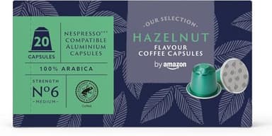 by Amazon Capsules de Café en Aluminium Aromatisées à la Noisette, Compatibles Nespresso, 20 Capsules (1 Paquet de 20) – Certifiées Rainforest Alliance