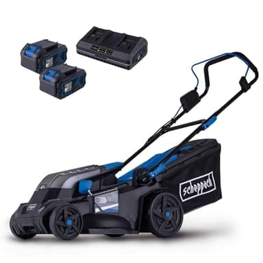 Scheppach Tondeuse à Gazon sans Fil BC-MP380-X 20V Brushless | Largeur de Coupe 38cm | Réglage de la Hauteur de Coupe de 25-75mm | Panier 45L | Série 20V-IXES | avec 2 Batterie 4 Ah & Double Chargeur