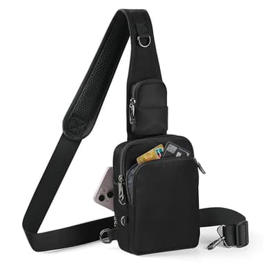 Tibroni Sac à bandoulière antivol - Sac de poitrine - Pour homme et femme - Étanche - Petit sac à main avec fermeture éclair et blocage RFID