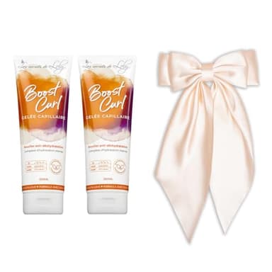 Les Secrets De Loly - Lot de 2 Boost Curl + Noeud en satin – Gelée Capillaire Coiffante – Hydratation, Définition et Style- Sans Effet Carton – Formule Naturelle à 99,2% – 2x 250ml
