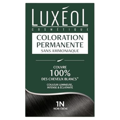 Luxéol - Coloration Permanente 1N Noir Ébène - Sans Ammoniaque - Couvre 100% des Cheveux Blancs(1) - Longue Durée(2) - Couleur Lumineuse Éclatante Intense - Testée & Approuvée - 60ml, 60ml,12ml