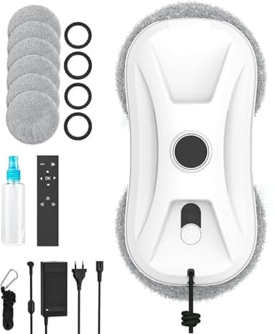 Robot Nettoyeur Vitre, 5600Pa Robot Laveur de Vitre Automatique avec Double Pulvérisation d'eau, Lave Vitre Automatique avec 3 Modes de Nettoyage, Navigation Intelligente et Système de Protection