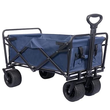 Chariot de Plage Pliable Grosses Roues, Poignée Réglable Chariot à la Plage, Chariot de Transport Pliable pour Extérieur Camping Pique-Nique