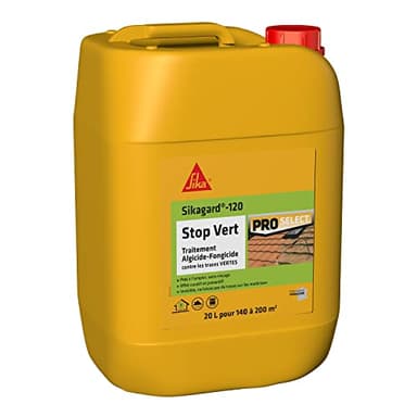 SIKA - Traitement algicide et fongicide - Nettoyant désincrustant - Sikagard 120 Stop Vert - Prêt à l'emploi - Elimine algues et lichens - Mur - Toiture - Terrasse - Façade - Dallage - 20L