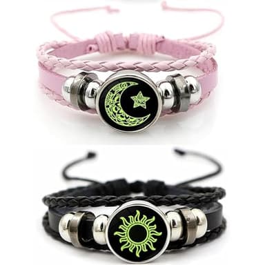 Lot de 2 bracelets d'amitié soleil et lune, bracelets de couple, bracelets de relation longue distance, bracelet de couple, bracelets de couple pour amis et couples, bracelets à cordon réglable