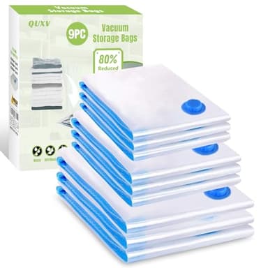 Sac Sous Vide Vetement Aspirateur 9 Pièces 3XL 80x60cm 3L 70x50cm 3M 60x40cm Housse de Rangement Réutilisable Couette Stockez Vêtements la Literie et les Bagages