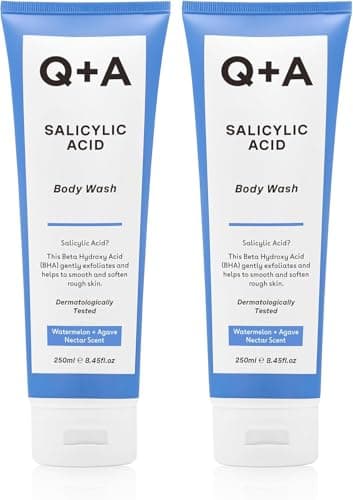 Q+A Gel Douche à l’Acide Salicylique (250mlx2) Un BHA qui exfolie la peau, purifie les pores, lisse le grain de peau et réduit les imperfections causées par l’accumulation de peaux mortes et de sébum