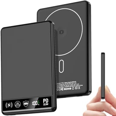 Batterie Externe Magnétique sans Fil Ultra Mince 5000mAh Power Bank avec Affichage LED, PD 22.5W USB-C Batterie Externe Induction sans Fil Aimantéepour iPhone 12/13/14/15/16/17 Series -Noir