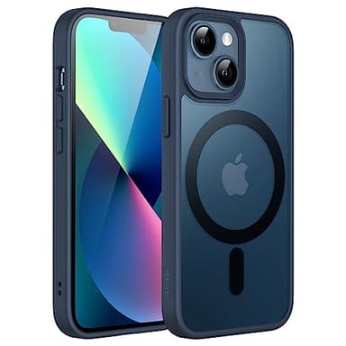 JETech Coque Magnétique pour iPhone 13 Mini 5,4 Pouces Compatible avec MagSafe, Etui Translucide Mat Arrière Housse Fine Antichoc (Bleu Orage)