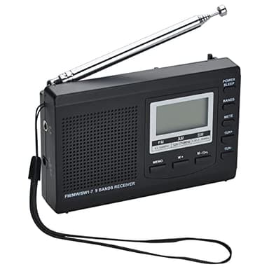 COVVY AM/FM/SW1-7 Récepteur Radio Portable à 9 Bandes avec Haut-Parleur et écouteurs,réception Excellente Radio numérique à Affichage de l'heure 12/24H,rétroéclairage,Alarme,fonctionnant sur Batterie