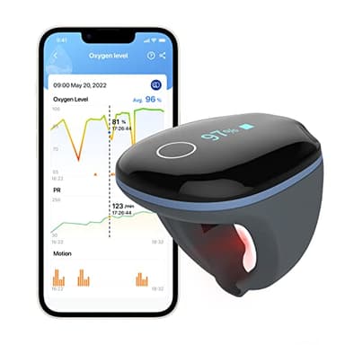 Oxymètre de Pouls pour Enregistrement Nuit, Saturometre Oxymetre Professionnel avec Bluetooth, O2 Ring Oxymetre de Doigt Suivi SPO2 et Fréquence Cardiaque，Rechargeable