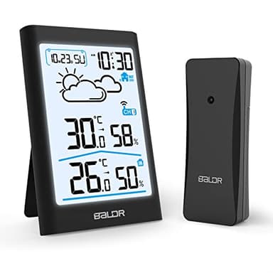 LEVIPE Station météo sans Fil, Thermomètre Hygromètre Baromètre Intérieure Extérieure avec Capteur LED Ecran Rétro-éclairage Horloge Numérique Alarme et Snooze Affichage Heure Date Jour Noir