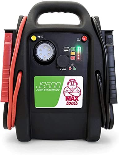 MAXTOOLS JS500 2200 A 22 Ah, Démarreur d'Urgence pour Voitures et Camionnettes, Moteurs Diesel et Essence 12V, Jump Starter, avec Torche LED, Port USB et Câbles de Démarrage
