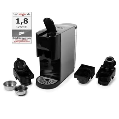 Princess Machine à café multi-capsules 4 en 1 – Capsules, dosettes, café moulu – Sans BPA – 800 ml – 1450 W – Noir et argent – 249450
