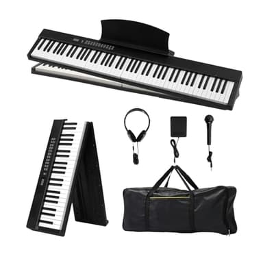 Bonnlo Piano Numérique Pliable GPPS01-106 à 88 touches, Clavier Semi-Lesté Standard, avec MIDI, Bluetooth, Sac à Main et Casque Audio Inclus, Noir