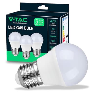 V-TAC Ampoules LED E27 4,5W (équivalent 40W) - G45-470 Lumen - Lot de 3 - Ouverture du Faisceau Lumineux 180° - Ampoule Efficacité Maximale et Économie d'Énergie - 3000K Blanc Chaud