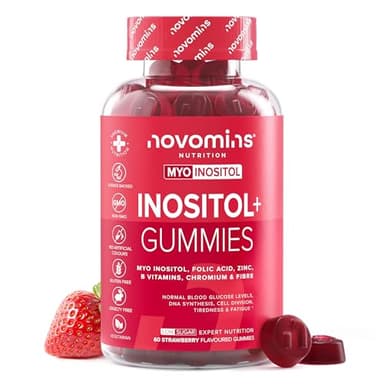 Novomins Gummies PCOS - Complément pour le SOPK - Myo-Inositol, Folate, Zinc, Vitamine B12, B6 et Chrome – Équilibre Hormonal pour les Femmes - Vegan & Sans Gluten - 60 gommes