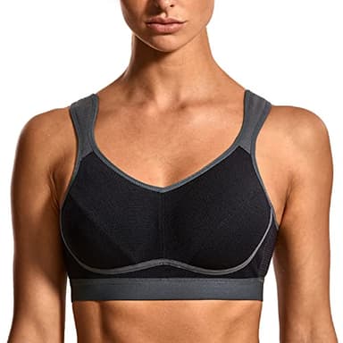 SYROKAN Soutien Gorge Femme Sport sans Armature Grande Taille Maintien Extreme Non Rembourré Confort Noir/Gris 105D