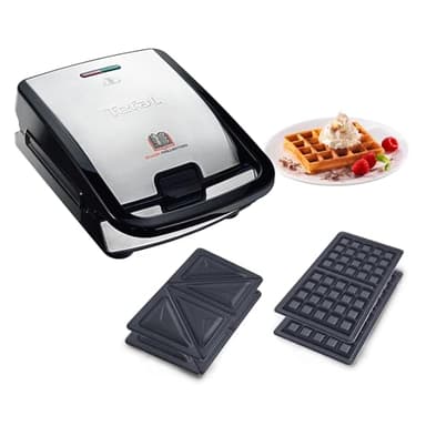 Tefal Appareil à gaufres et croque-monsieur, 2 jeux de plaques inclus, Rangement facile, Nettoyage sans effort, Indicateur de chaleur, Revêtement antiadhésif, Snack Collection SW852D12