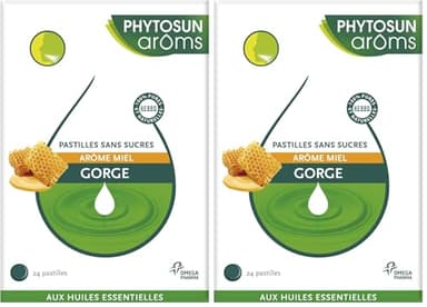 Phytosun Arôms - Pastilles Sans Sucres Gorge aux Huiles Essentielles - Arôme Miel - 24 Pastilles à sucer (Lot de 2)