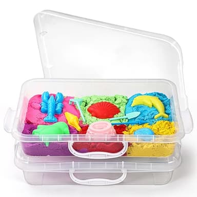 sikmcle Lot de 2 bacs à sable sensoriels avec couvercle et poignée, conteneur de bac à sable sensoriel portable pour enfants, plateau d'activités en plastique pour tout-petits, transparent
