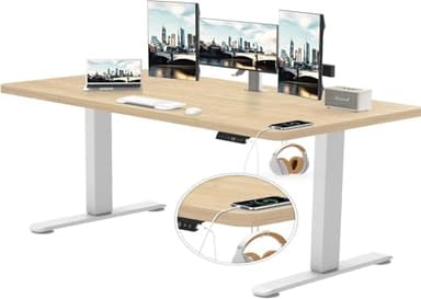 TRIUMPHKEY Bureau réglable en Hauteur - 160 x 80 cm - Prise USB - 3 Commandes à mémoire - Grand système Anti-Collision - Bureau d'ordinateur