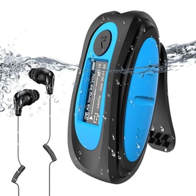 AGPTEK Mp3 Etanche IPX8 avec Clip Ecran Couleur, 8Go Lecteur avec Radio FM HiFi Lossless Baladeur Mp3 pour Natation (Piscine) et Sport, Casque Waterproof et Bouchons d'oreilles Inclus- S07 Bleu