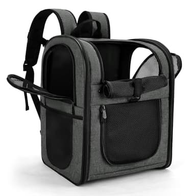 Apollo Walker Sac Transport Chat Chien pour Petits (Capacité de Charge 5-12 kg, Dimensions 32L*30B*42H)，Chiens et Chats Sac à Dos en Maille Respirante pour Animaux de Compagnie- Gris