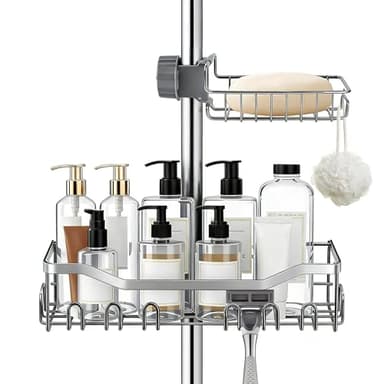 VirtuGro 2 Pièces Etagere Douche sans Percage en Acier inoxydable Support Douche sans Percage Réglable Etagere Salle de Bain Porte Savon Salle de Bain pour Barres de 16 à 25 mm Argent
