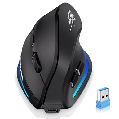 ECHTPower 2024 Update Souris Ergonomique sans Fil, 2.4GHz Souris Verticale Rechargeable, Wireless Mouse Droitier Silencieuse, 4800 DPI Réglable Interface Type C pour PC Laptop Ordinateur Mac Windows
