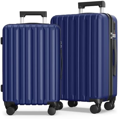 SHOWKOO Set 2 Valise de Voyage Rigide Extensible 100% Polycarbonate Légère Durable Ultra Résistantes Sets de Bagages avec 4 roulettes et Serrure TSA (L+XL- Bleu)