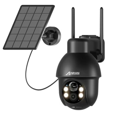 ANRAN 2K Caméra Surveillance WiFi Extérieure sans Fil Solaire, 360° PTZ Vision Nocturne Couleur avec Spotlight PIR Détection Humaine, Audio Bidirectionnel, Sirène de Alarme, Alexa/Cloud/SD, Q03 Noir