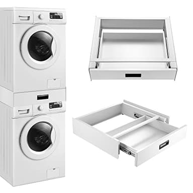 [en.casa] Kit de Superposition Universel avec Tiroir Cadre pour Lave-Linge Sèche-Linge Standard 60 cm Machine à Laver Acier Laqué Blanc