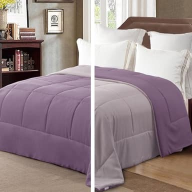 Exclusivo Mezcla Couette Réversible Bicolore Toutes Saisons, Douce sans Housse Intégrée, Alternative Légère au Duvet, 200x200 CM, Lavande Poussiéreuse/Frêne Lilas