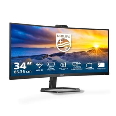 Philips 34E1C5600AM - Moniteur incurvé WQHD 34 Pouces, Webcam, réglable en Hauteur, Haut-Parleur (3440x1440, 100Hz, HDMI, DisplayPort, USB-C, Hub USB) Noir
