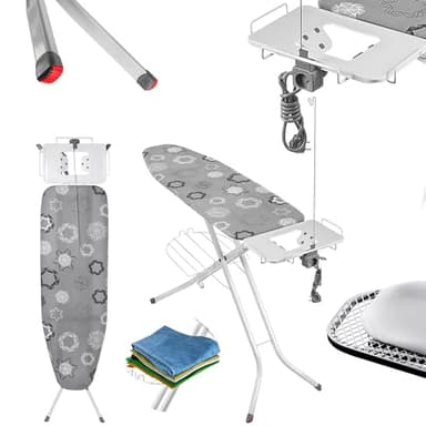 KADAX Planche à Repasser pour Centrale Vapeur, Table à Repasser Pliable avec Prise de Courant, Housse en Coton et Hauteur Réglable (120 x 38 cm, Gris)