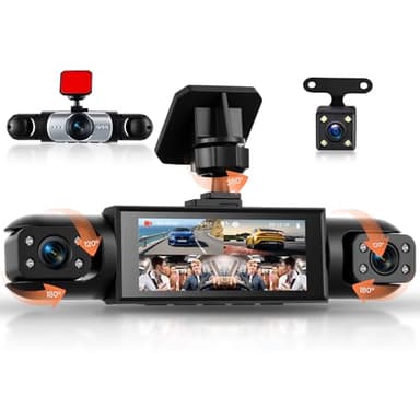 2025 360° Dashcam Voiture, avec 4 x Caméra 1080P Avant et Arrière Gauche Droite, 3.16" IPS Enregistreur de Voiture Vision Nocturne/Vidéo en Boucle/Moniteur de Stationnement 24H/Aide au Stationnement