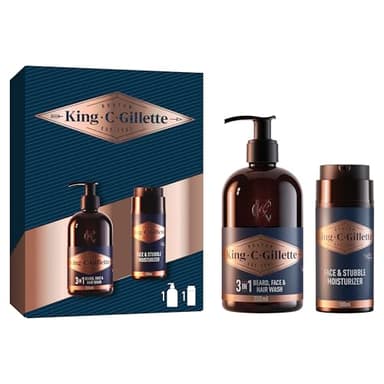 Gillette King C. Kit De Barbe Homme, Coffret Soins Des Poils Et De La Peau, Inclus Nettoyant 3-en-1 Barbe, Visage & Cheveux 350ml, Soin Hydratant 100ml, Parfums Rafraîchissants Signature