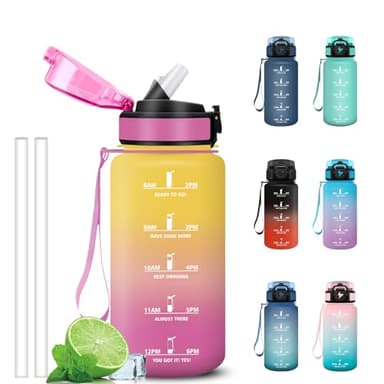 Grsta Gourde 500ml, Anti Fuite Gourde Enfant avec Paille, Verrou de Sécurité, Bouteille Motivationnelle, Facile à Nettoyer, Gourdes avec Marqueur de Temps pour Bureau, Yoga, Camping