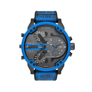 Diesel Montre pour homme Mr. Daddy 2.0, mouvement chronographe, boîtier en acier inoxydable noir de 57 mm avec bracelet mixte, DZ7434