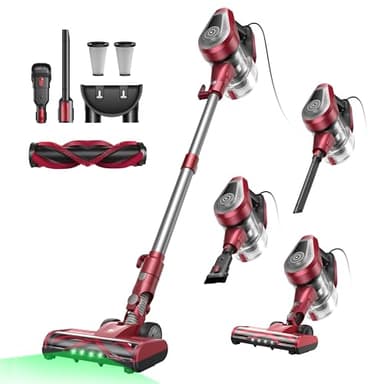 Vexilar C8 Aspirateur Balai avec Fil, 600W/60Kpa Aspirateur Balai Puissant avec Recharge Murale, Cable de 7 m, Brosse Anti-Emmêlement,1,5L Aspirateur pour Tapis,Sols Durs,Poils d'animau