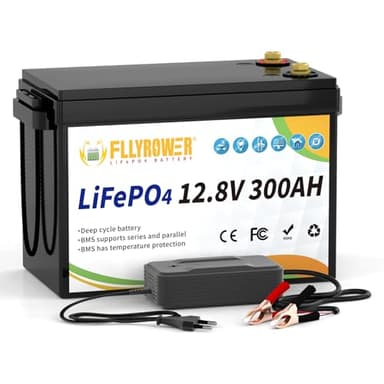 FLLYROWER Lifepo4 - Batterie au lithium rechargeable - 12 V 300 Ah - Avec BMS et cellules de classe A - 16500 cycles profonds - Pour moteur de trolling, RV, golf, cart hors grid, maison