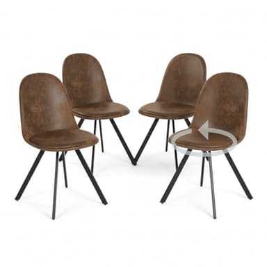 Homy Casa Lot de 4 chaises de salle à manger pivotantes en daim avec assise rembourrée - Chaises de salon et de cuisine avec pieds en métal noir - Marron