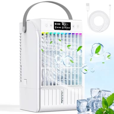FIAHNG Portable Climatiseur Mobile Silencieux 1500 ml,Ventilateur Climatiseur Silencieux 4 Vitesses de Ventilateur,6 en 1 Refroidisseur d'air,Mini Climatiseur 2 Modes de Brumisation Poignée