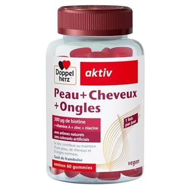 Peau+Ongles+Cheveux - Gummies à mâcher vegan - Avec zinc, biotine, vitamines A, C, E & B6-60 gummies - Doppelherz
