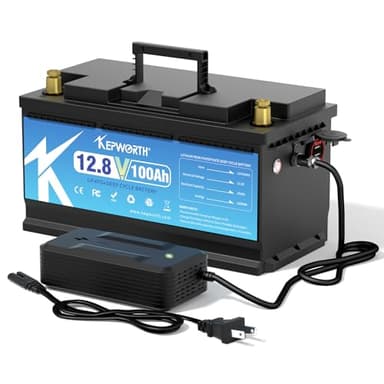 KEPWORTH Batterie Lithium 12V 100Ah Rechargeable LiFePO4 avec 100A BMS et 4000-15000 Cycles Profonds, pour Camping-Car, Système Solaire, Bateaux, Moteur de pêche à la traîne