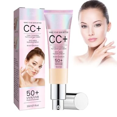 Tkekruh CC Crème 30ml, Color Correcting CC Cream, CC Liquid Foundation, Crème CC d'ajustement et d'isolement du Teint SPF50, Dissimule Naturellement Les Imperfections, Cushion Moisturise, Light
