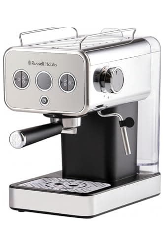 Russell Hobbs Cafetière [Machine Expresso Design Vintage] Distinctions Titanium (15 Bars, mode auto. & manuel pour 1 ou 2 tasses,chauffe rapide, buse vapeur: lait & eau chaude, affichage LED) 26452-56